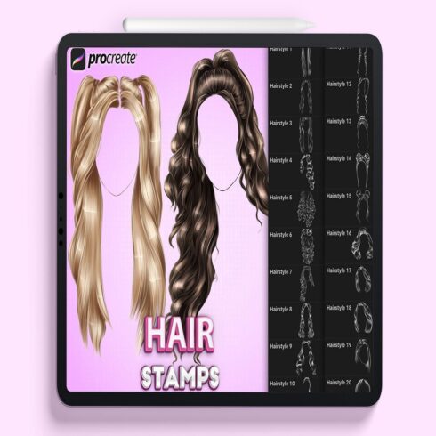 Procreate hair brushes Procreate hairstyles stamps cover image.