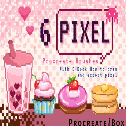 6 Pixel brushes for Procreate for pixel art style cover image.