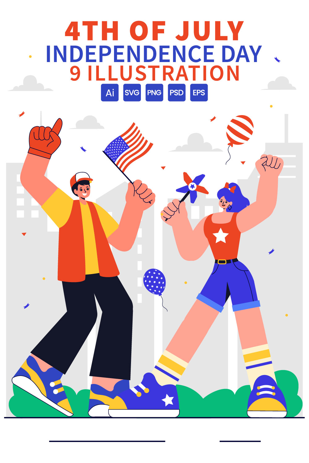 9 4th of July Independence Day Illustration pinterest preview image.