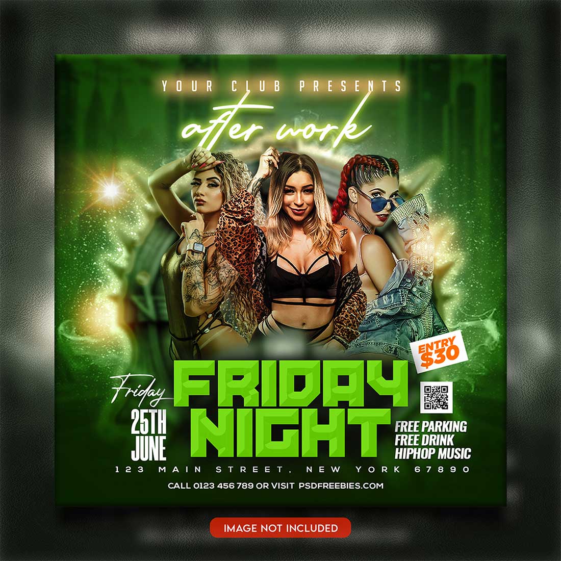 Premium Bundle Night dj party club flyer social media and Instagram post template preview image.