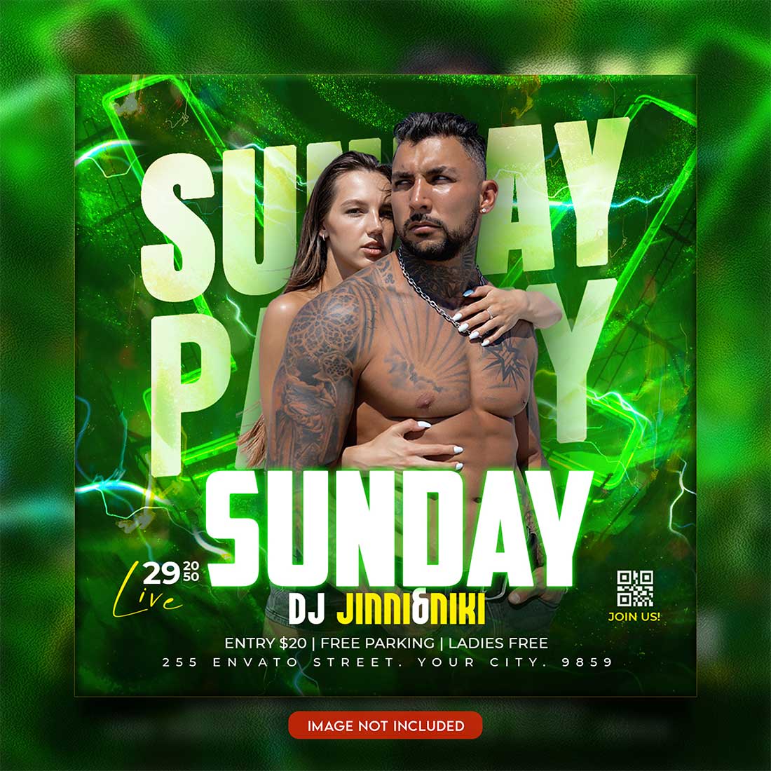 Premium Bundle Night dj party club flyer social media and Instagram post template preview image.
