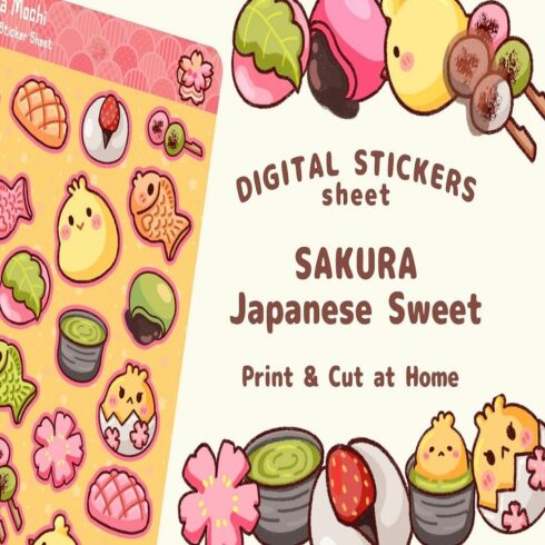 Japanese dessert Sticker Sheet Printable Digital stickers cover image.