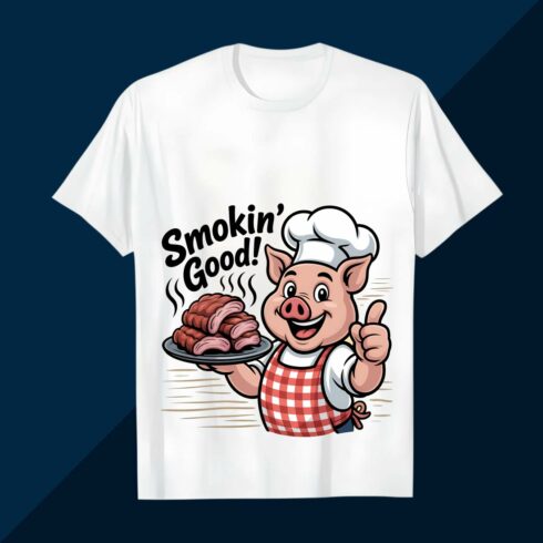 Smokin' Good BBQ Pig Chef T-Shirt Design BBQ T shirt Design cover image.