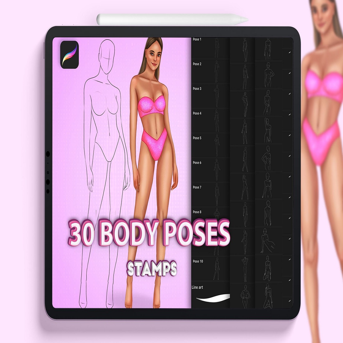Procreate female poses brushes cover image.