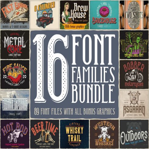 16 Font Families Bundle cover image.