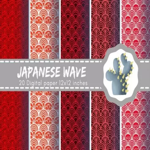 20 Red Japanese wave digital paper 12x12 inches 300 dpi cover image.