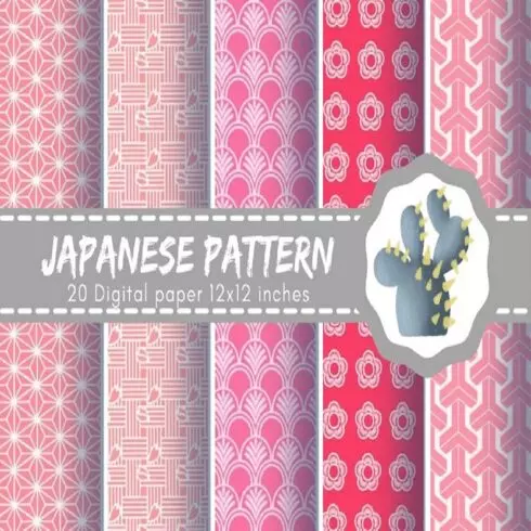 20 Pink Japanese pattern digital paper 12x12 inches 300 dpi cover image.