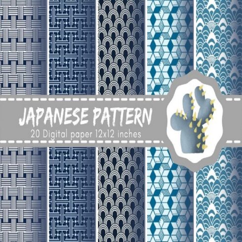 20 Blue Japanese pattern digital paper 12x12 inches 300 dpi cover image.