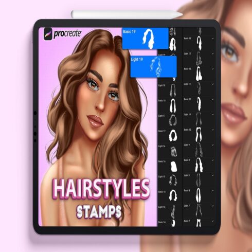 Procreate hairstyles stamps cover image.