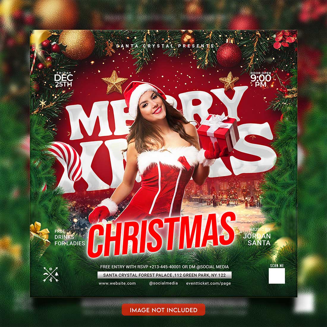 Merry christmas and happy new year night party social media post and Instagram template in Adobe Photoshop preview image.
