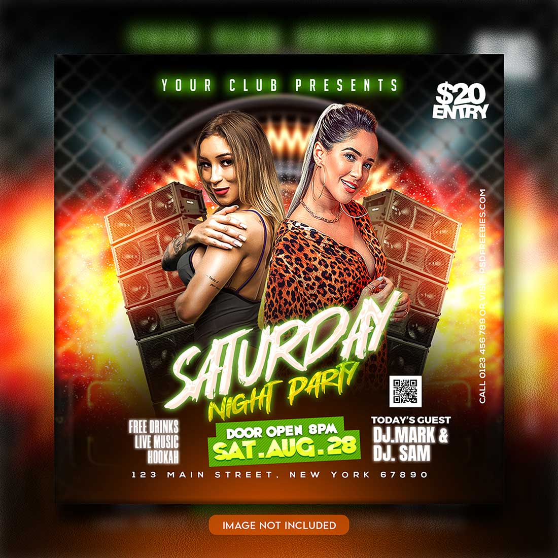 Premium Bundle Night dj party club flyer social media and Instagram post template preview image.