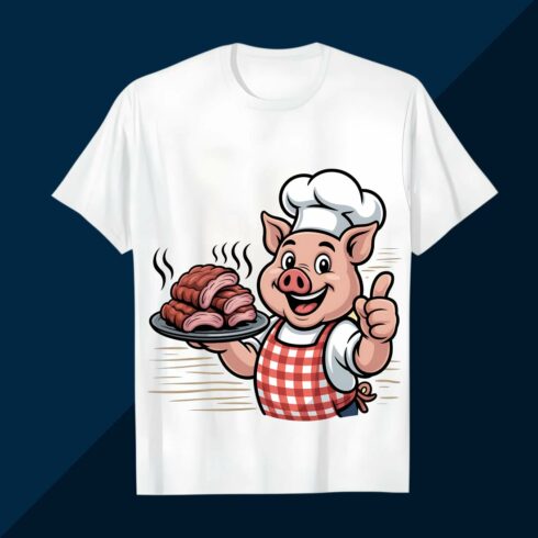 BBQ Pig Chef Serving Smoked Meat T-Shirt Design BBQ T shirt Design cover image.