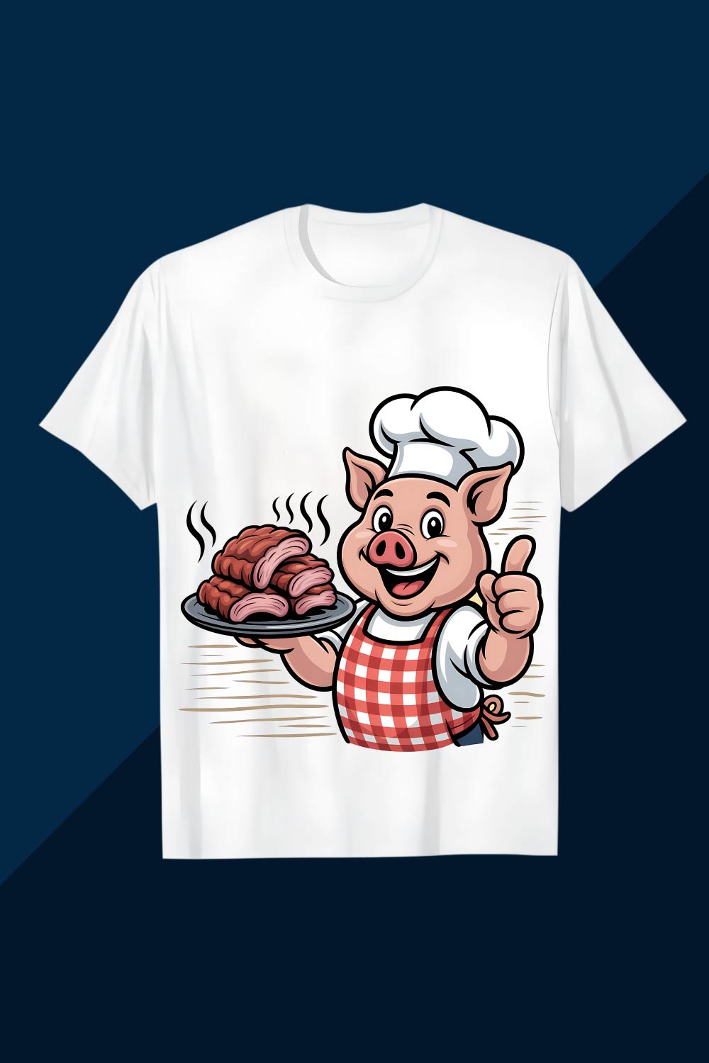 BBQ Pig Chef Serving Smoked Meat T-Shirt Design BBQ T shirt Design pinterest preview image.