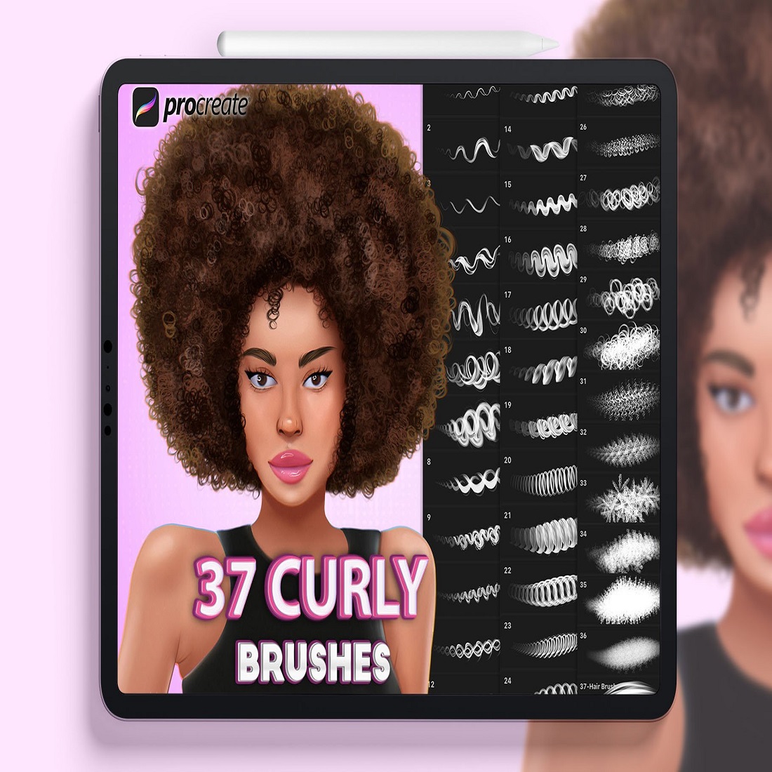 62 procreate curly brushes. procreate wavy hair brush. 414
