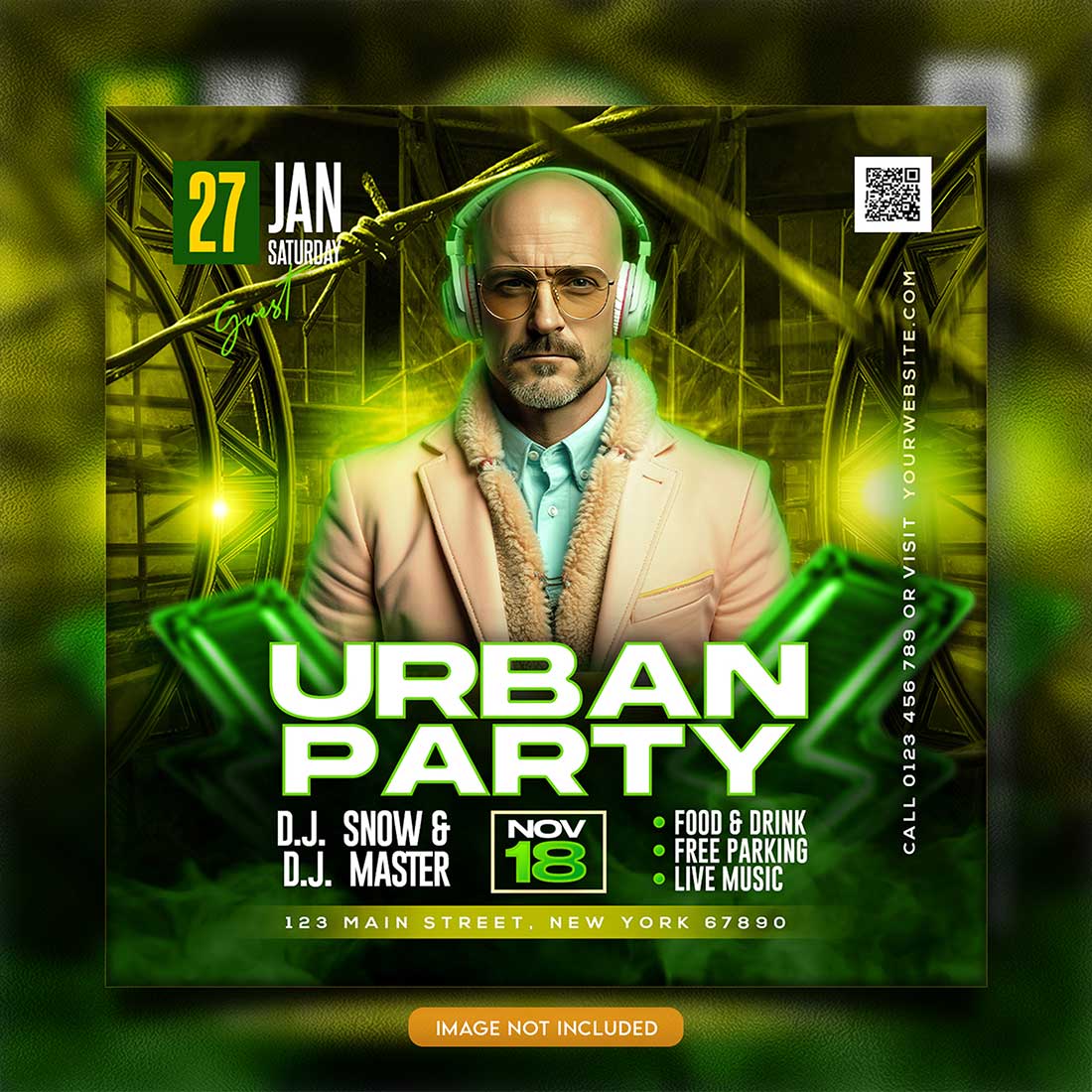 Premium Bundle Night dj party club flyer social media and Instagram post template preview image.