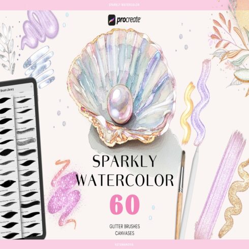 Sparkly watercolor procreate brushes Watercolor paper cover image.