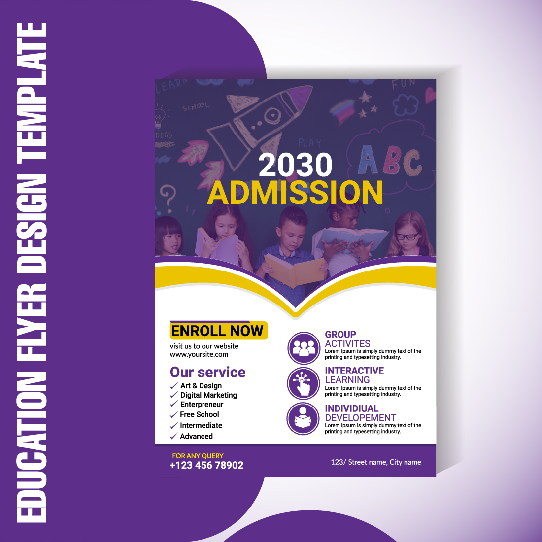 Modern Education Flyer Vector Template | Editable AI & EPS Format for Schools, Coaching, Online Classes preview image.
