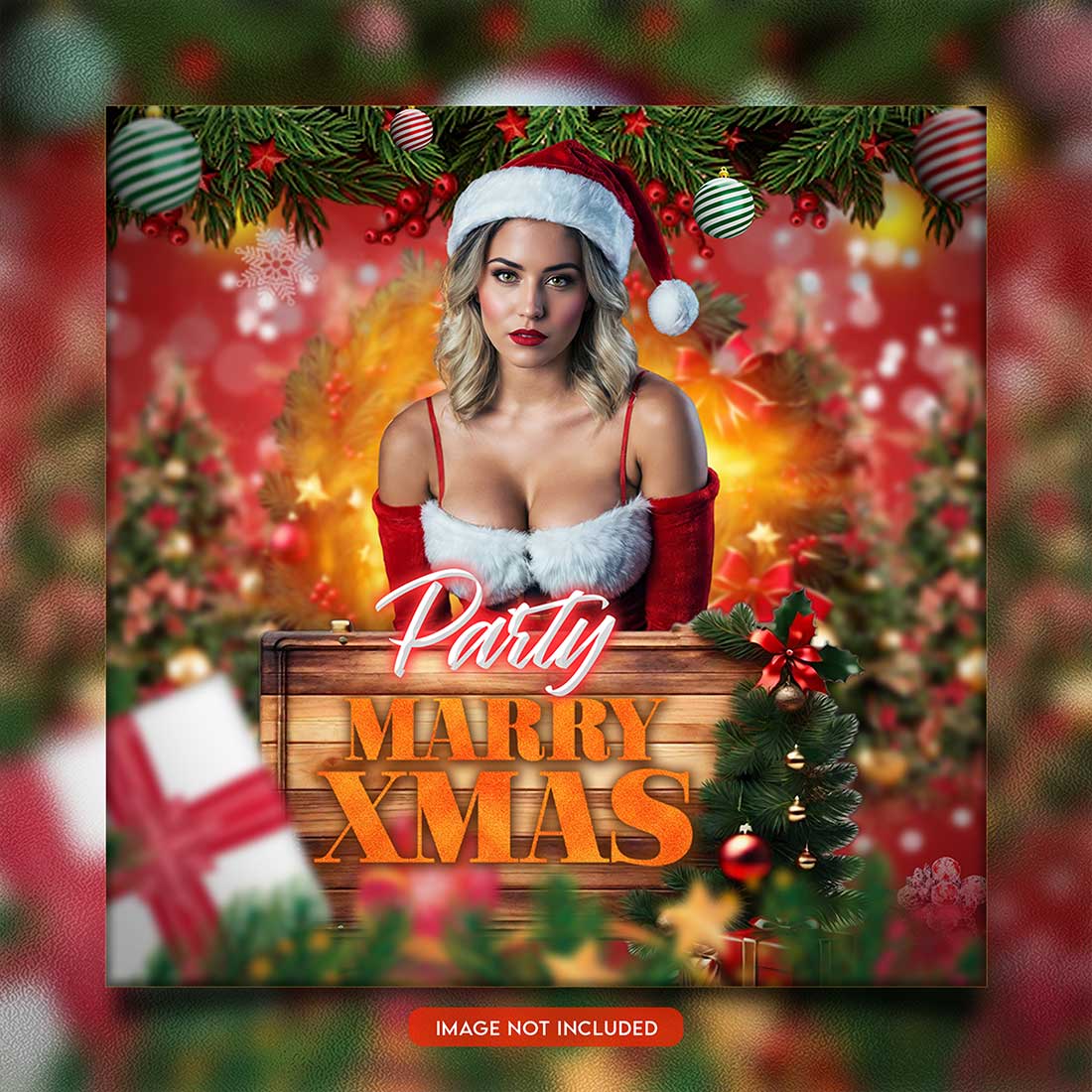 Merry christmas and happy new year night party social media post and Instagram template in Adobe Photoshop preview image.