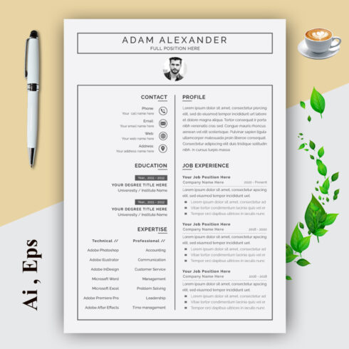 Minimalist Black and White Resume cover image.