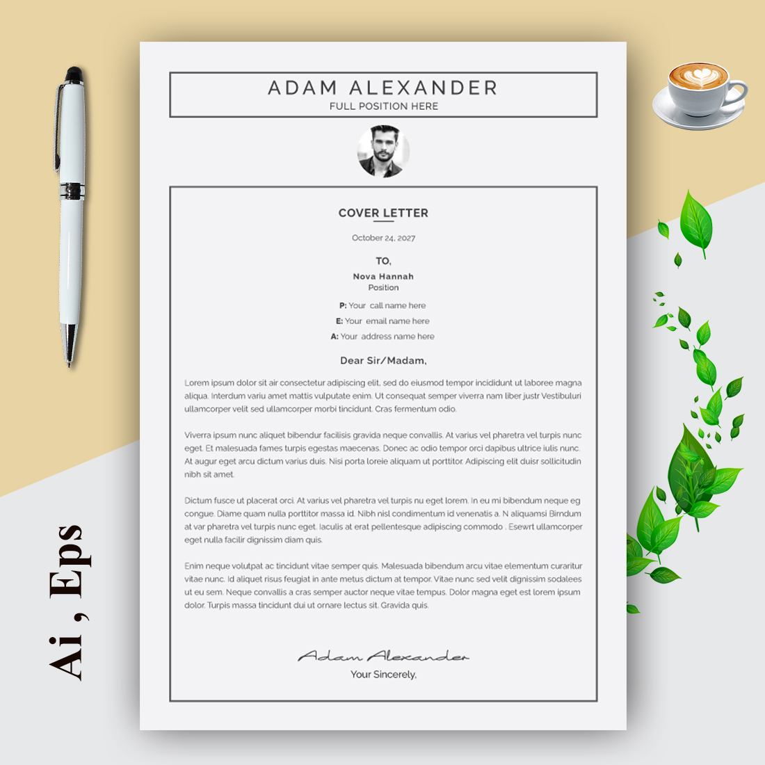 Minimalist Black and White Resume preview image.
