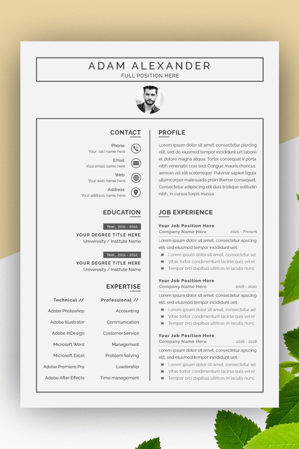 Minimalist Black and White Resume pinterest preview image.