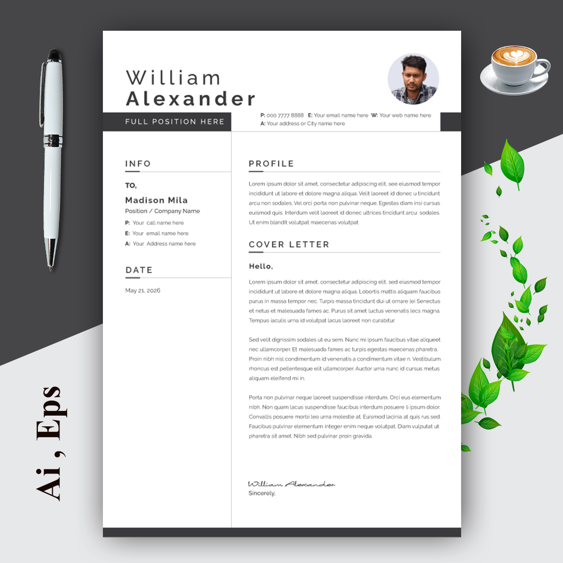 Simple Elegant Resume preview image.