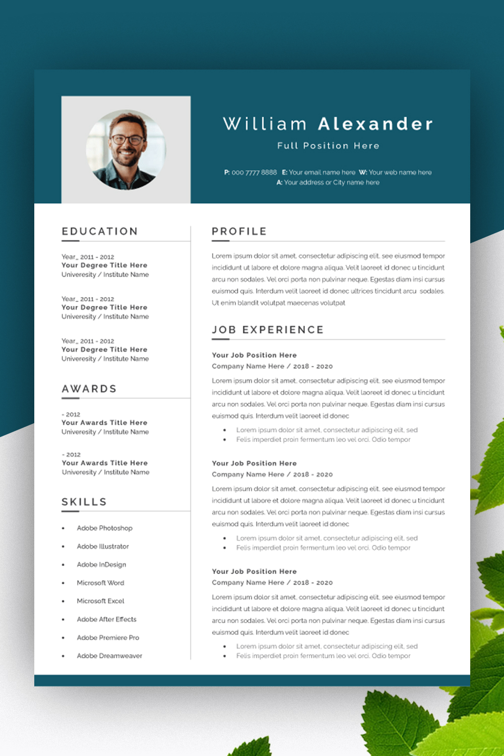 Professional Resume Layout pinterest preview image.
