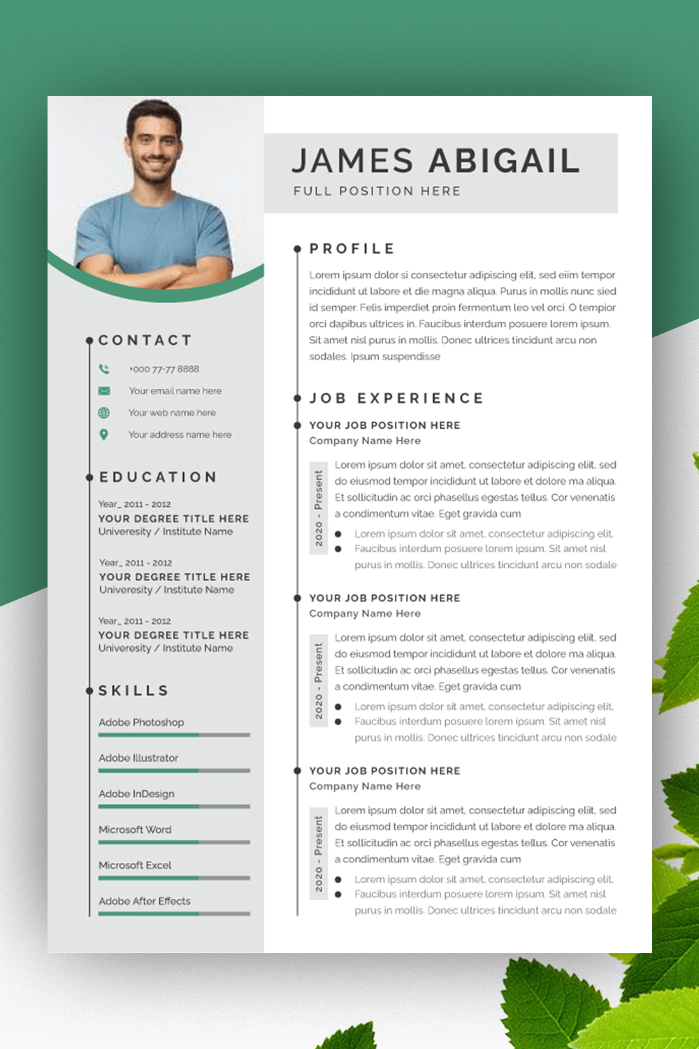 Resume Layout with Image Sidebar pinterest preview image.