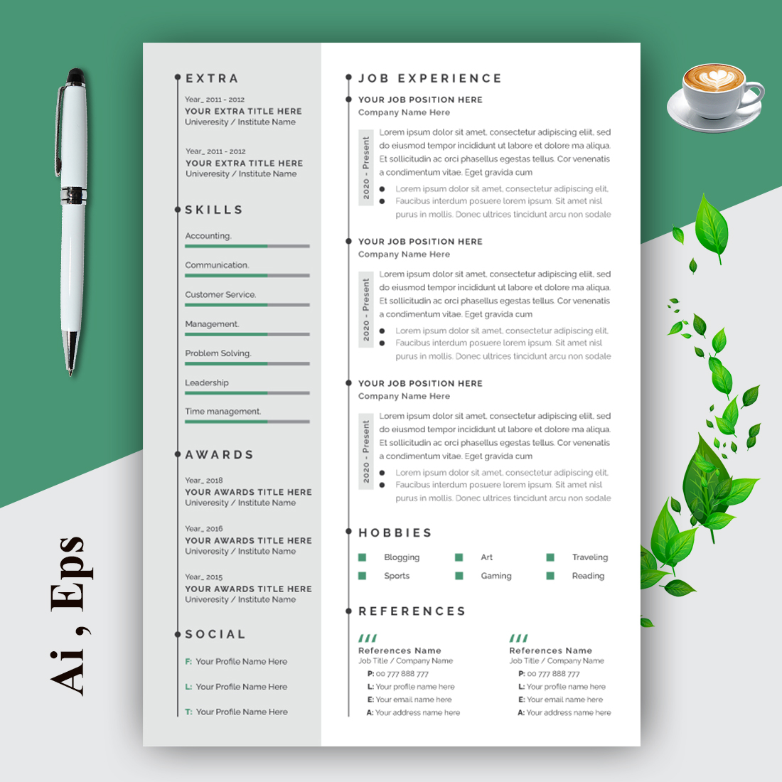 Resume Layout with Image Sidebar preview image.