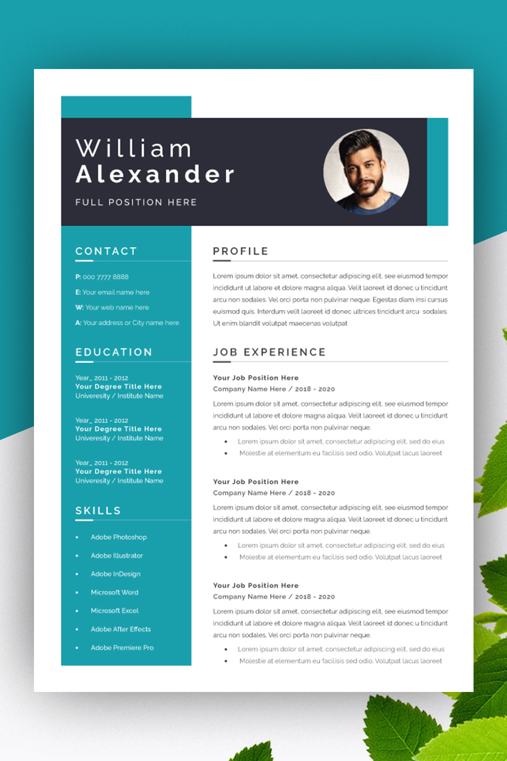 Resume Layout with Sky Blue Broder pinterest preview image.