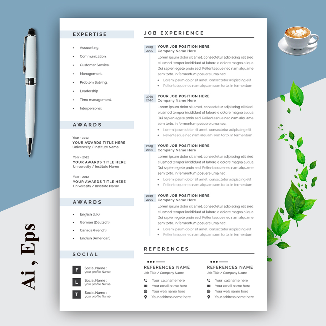 Resume and Cover Letter Layouts with Gray Line preview image.