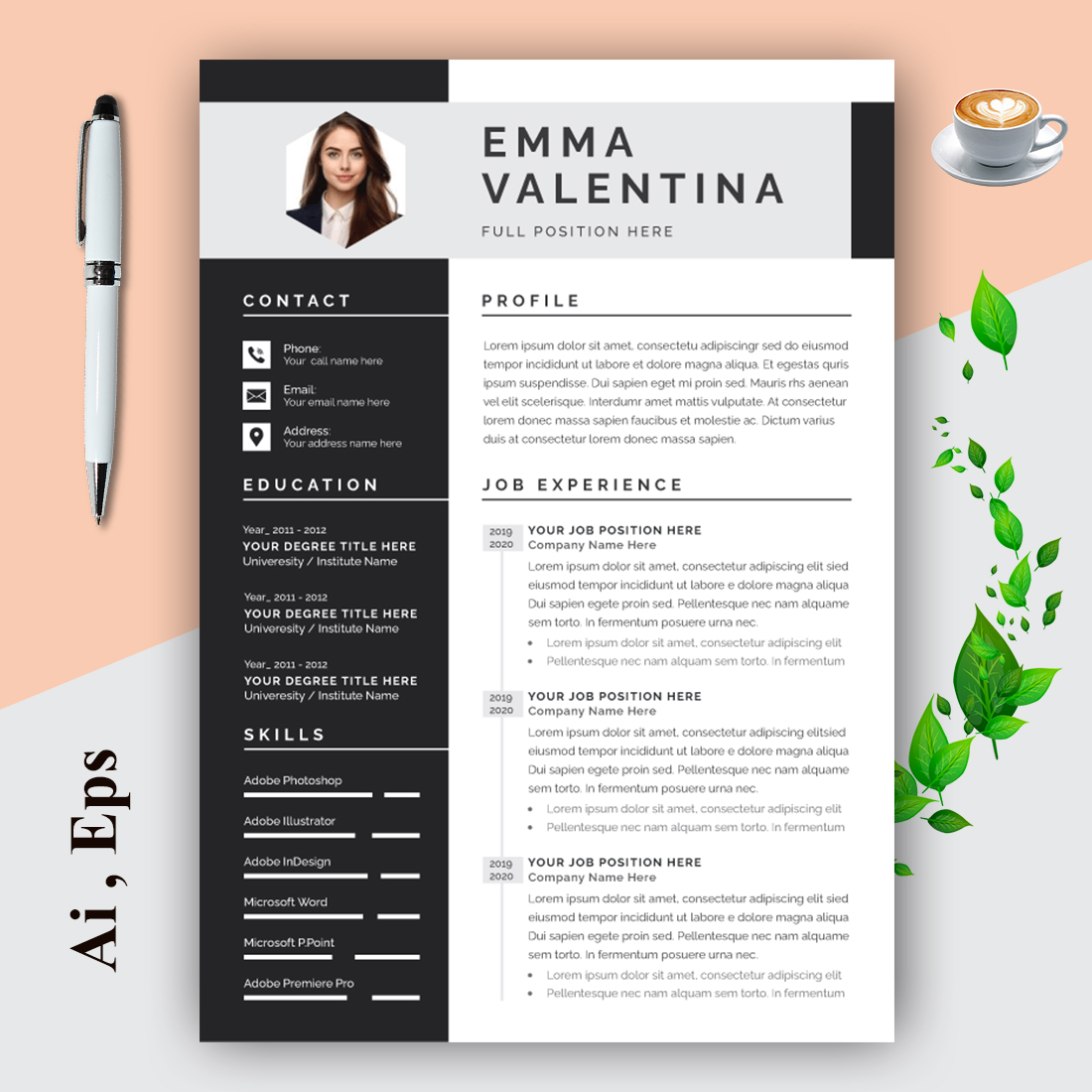 Resume Layout with Black Accents cover image.