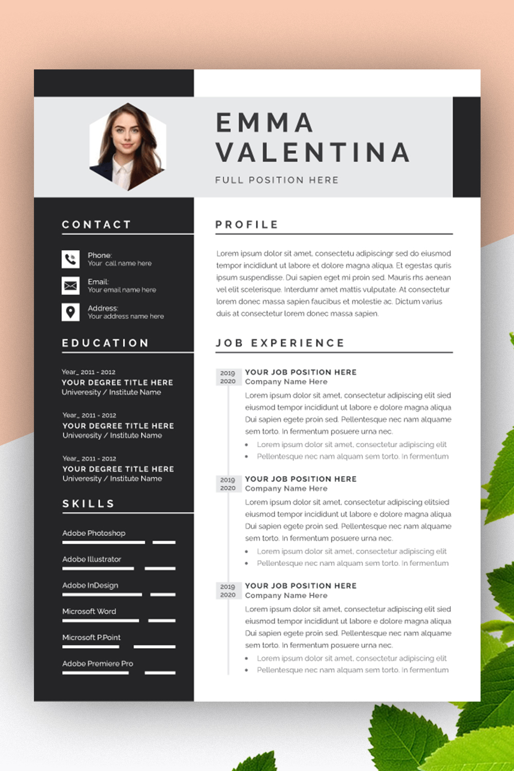 Resume Layout with Black Accents pinterest preview image.