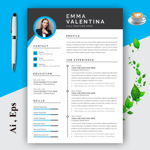 Modern Resume Template Layout with Photo cover image.