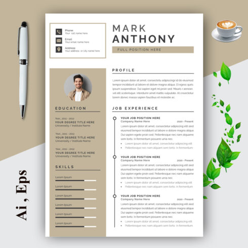 Creative Resume Layout with Placeholder cover image.
