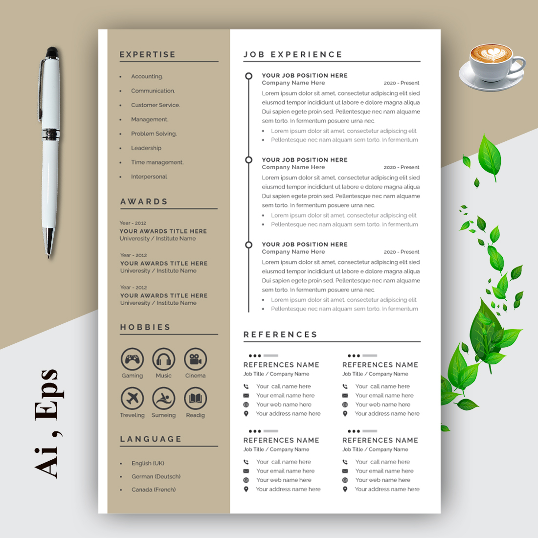 Creative Resume Layout with Placeholder preview image.