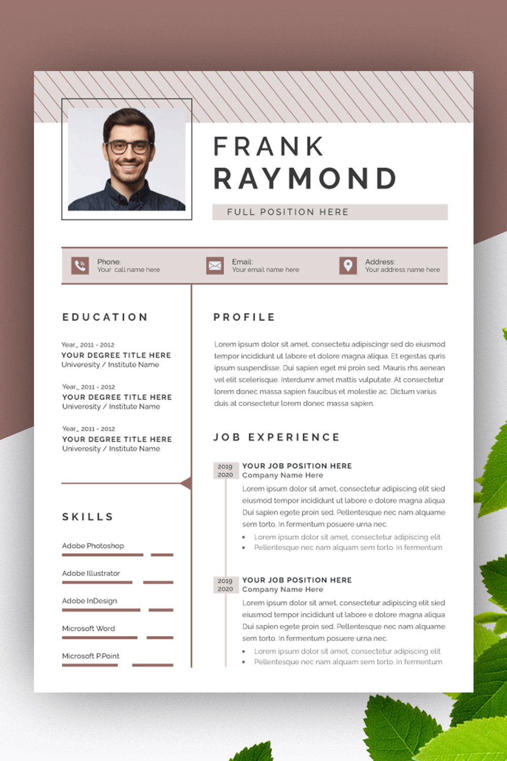 Resume Layout with Gold Accents pinterest preview image.