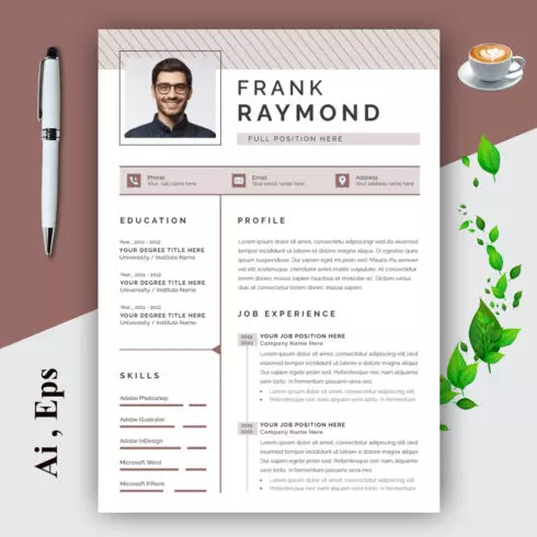 Resume Layout with Gold Accents cover image.