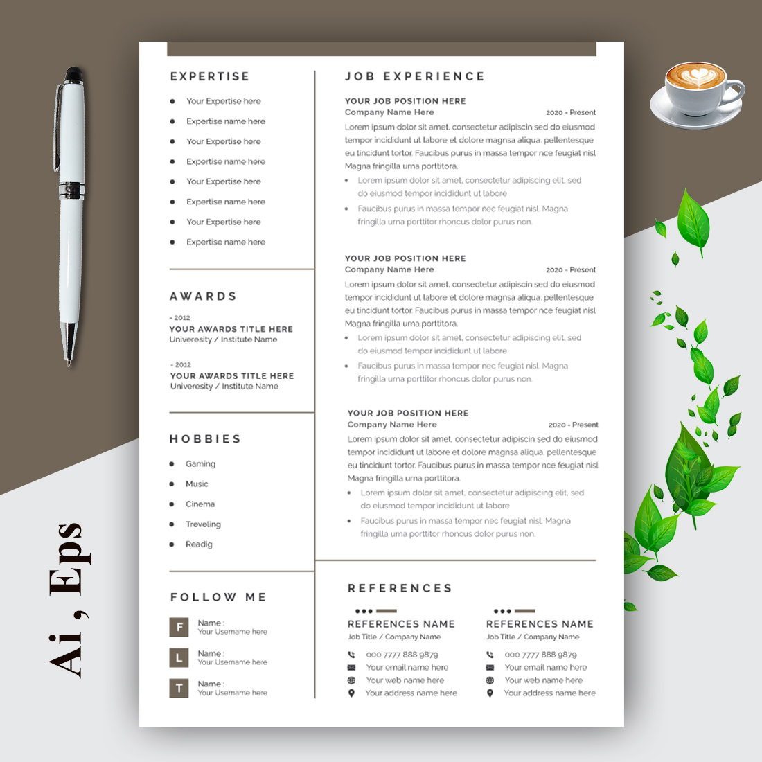 Dark Gray and Black Resume Layout Set preview image.