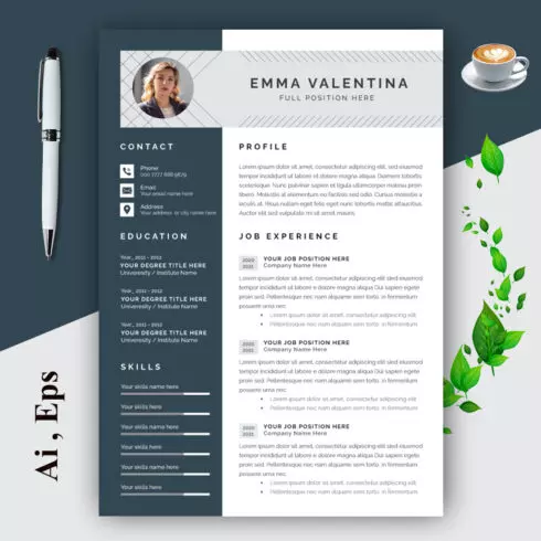 Resume and Cover Letter Layout with Blue Sidebar cover image.