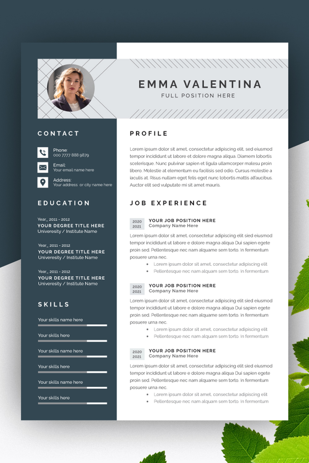 Resume and Cover Letter Layout with Blue Sidebar pinterest preview image.
