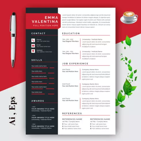 Rad and Black Resume Layout Set cover image.