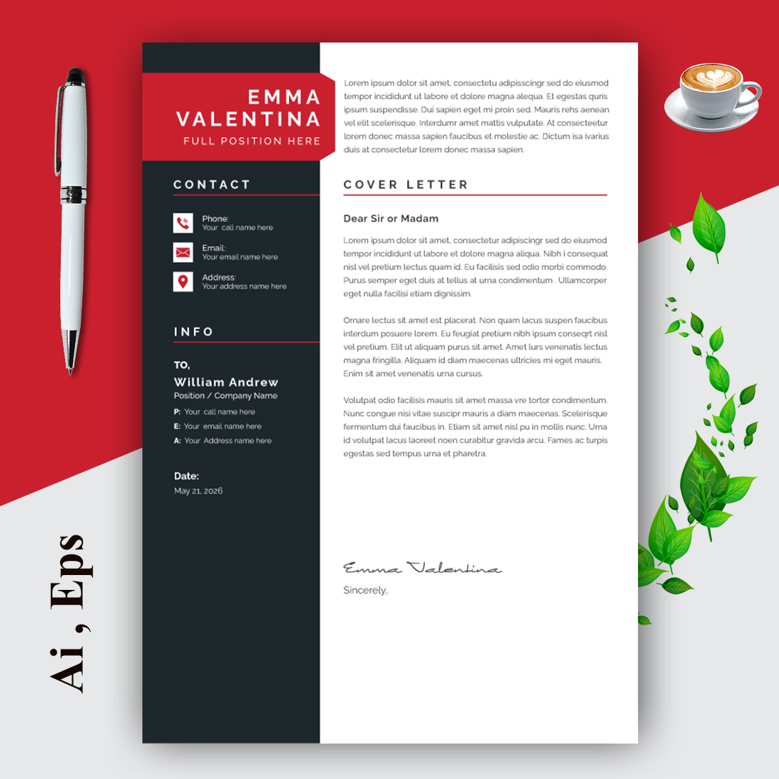 Rad and Black Resume Layout Set preview image.