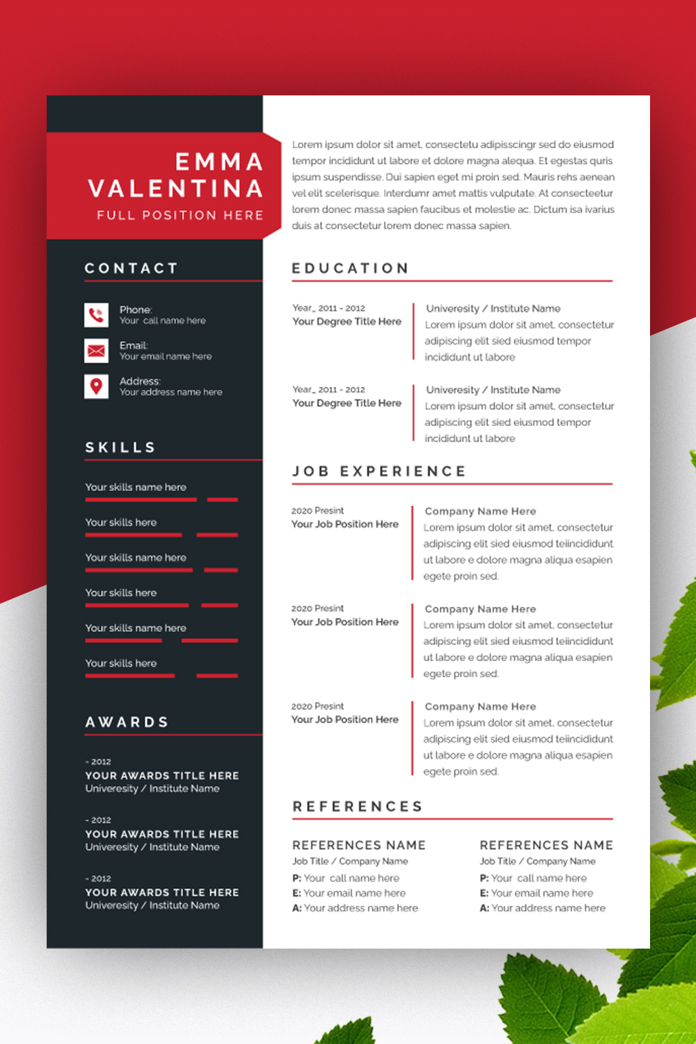 Rad and Black Resume Layout Set pinterest preview image.
