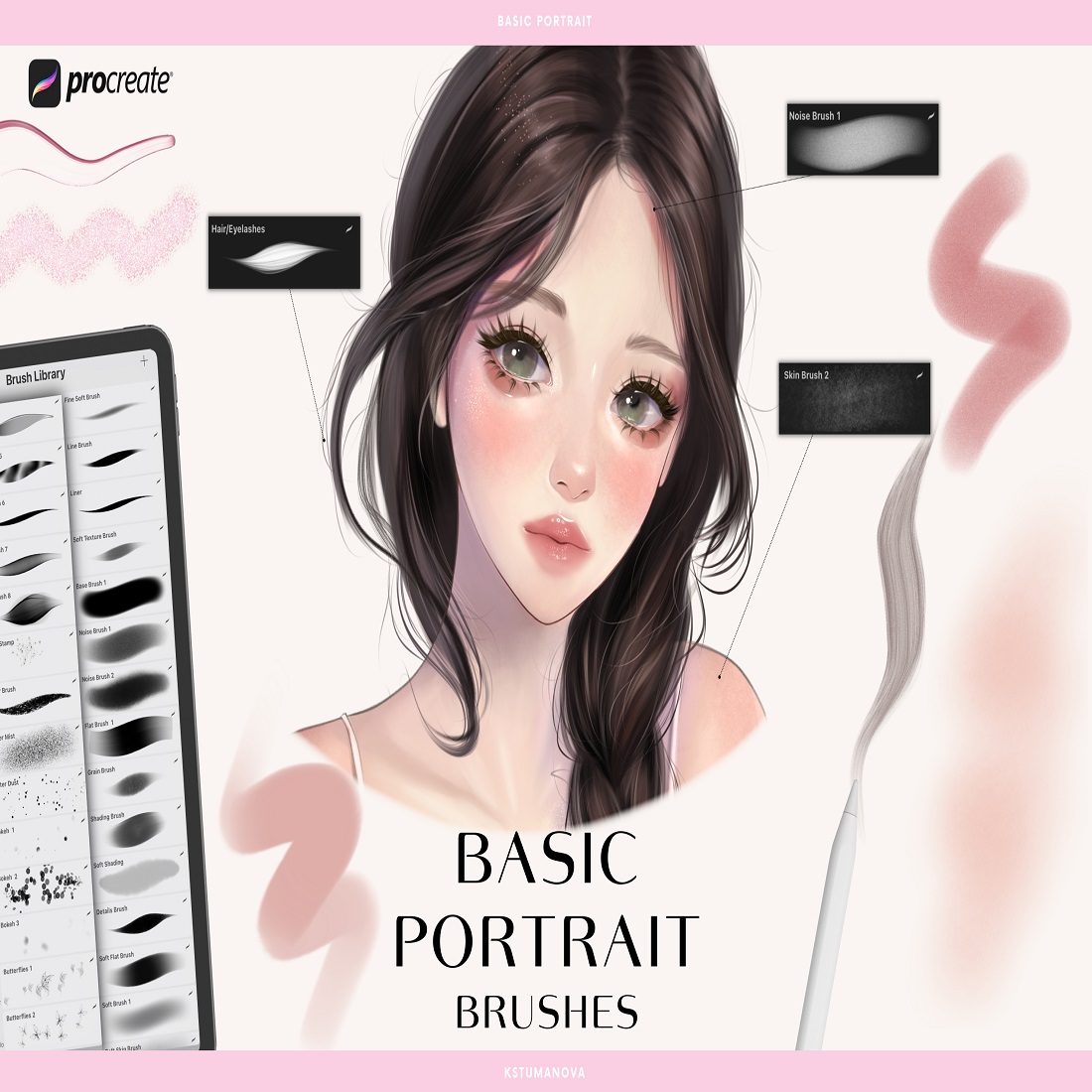 9 basic portrait procreate brushes. skin hair brushes 2