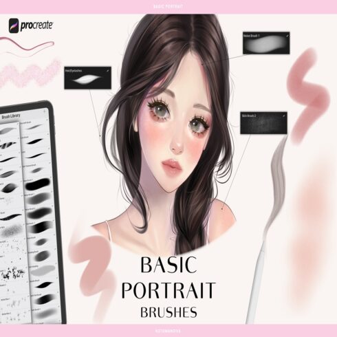 Basic portrait Procreate brushes Skin, hair brushes cover image.
