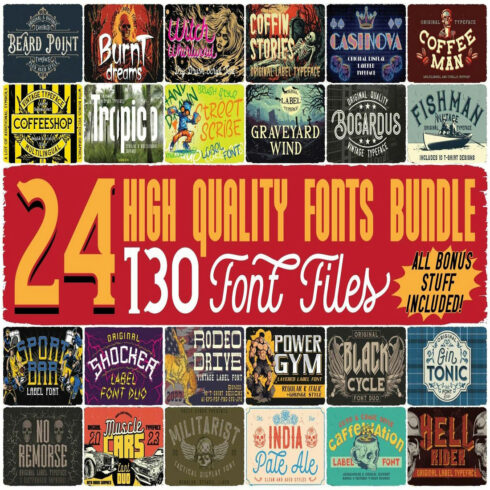 Big Font Bundle 24 font families cover image.