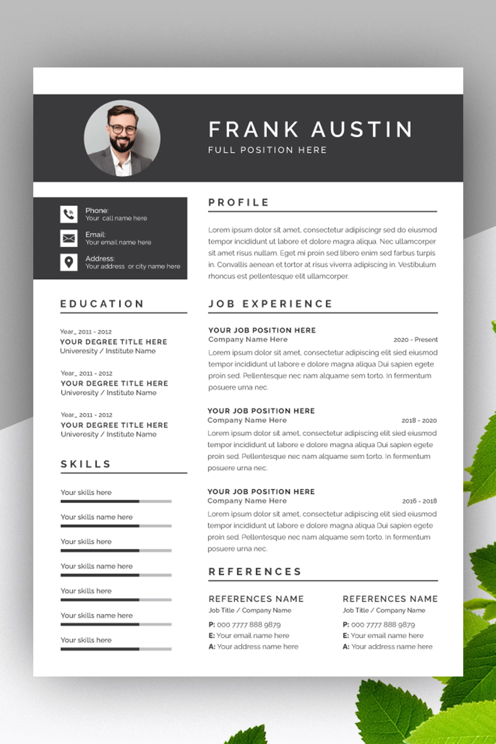 Resume Layout with Border pinterest preview image.