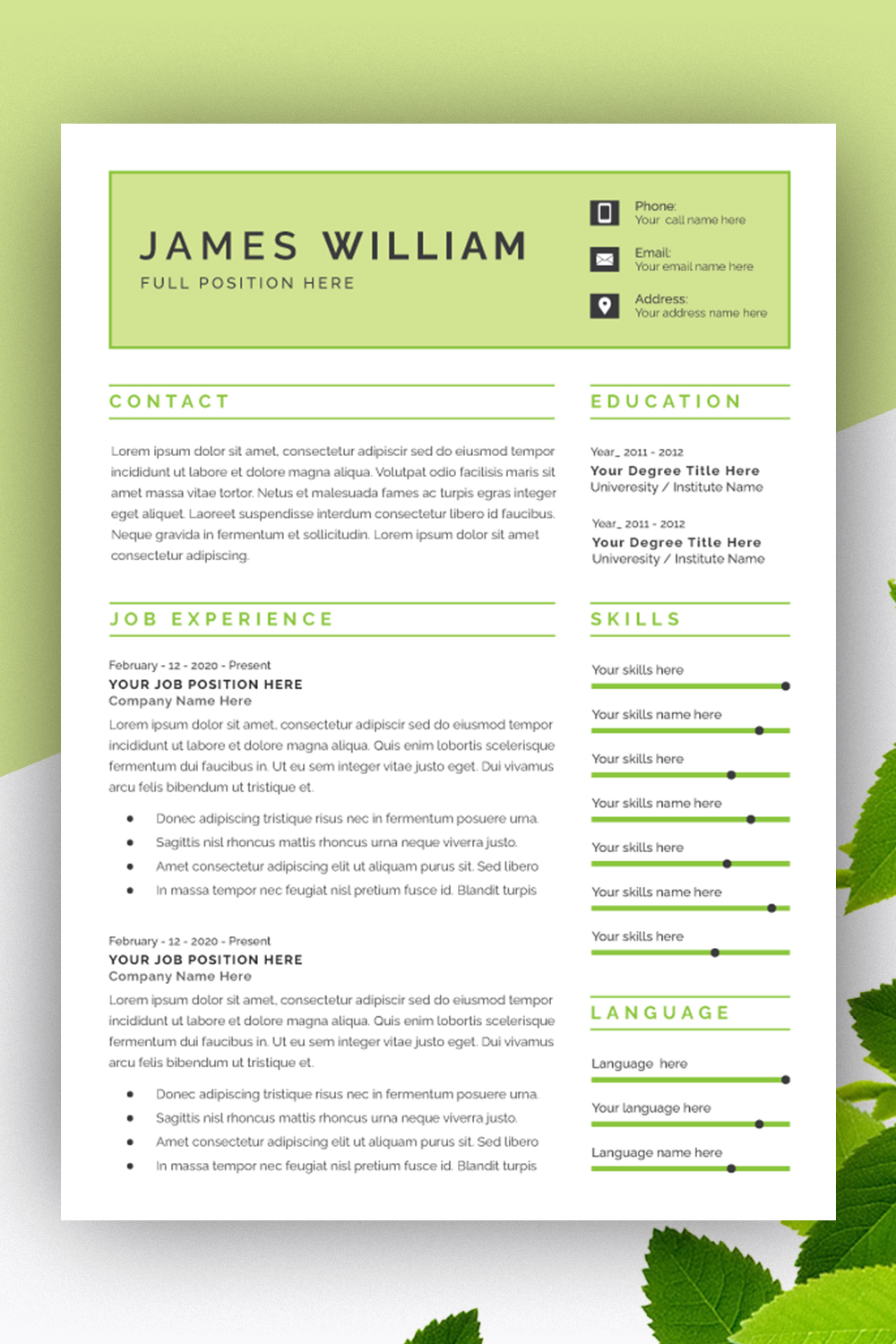 Minimal Resume Set Layout pinterest preview image.