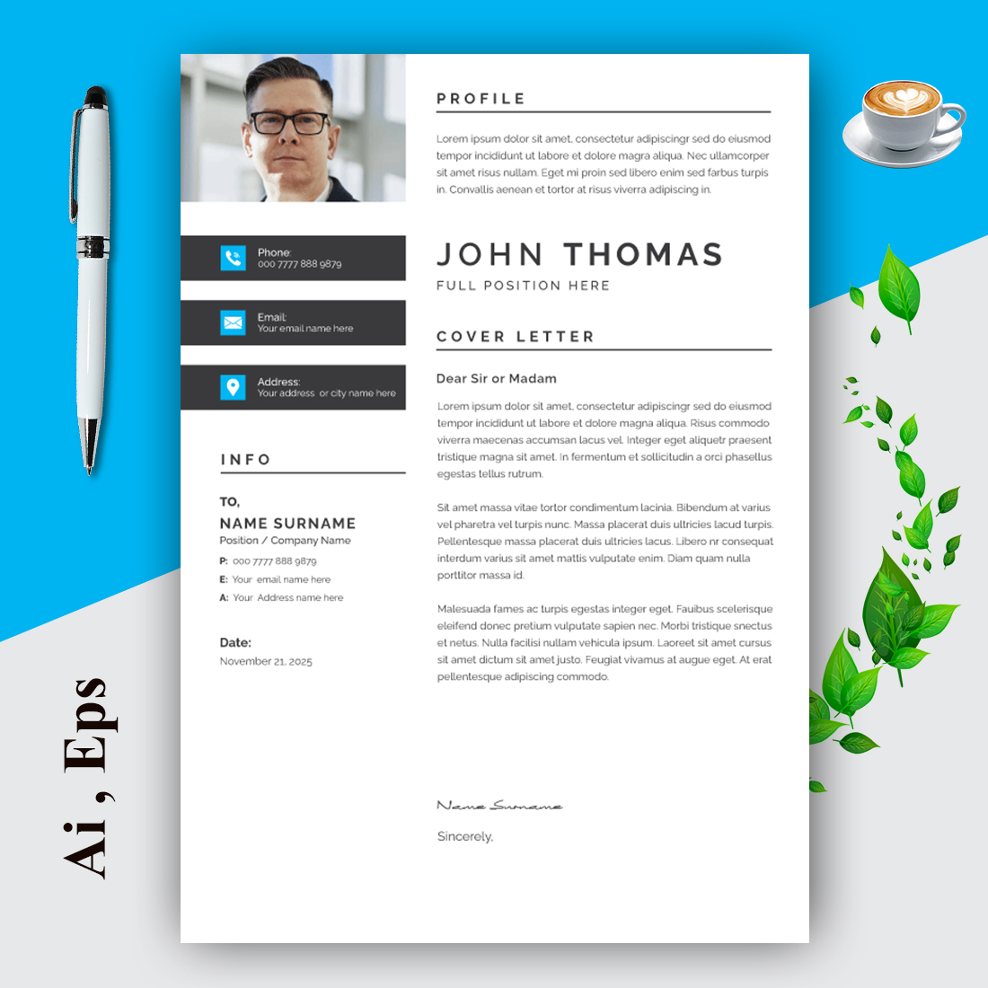 Creative Resume Layout Set Gray preview image.